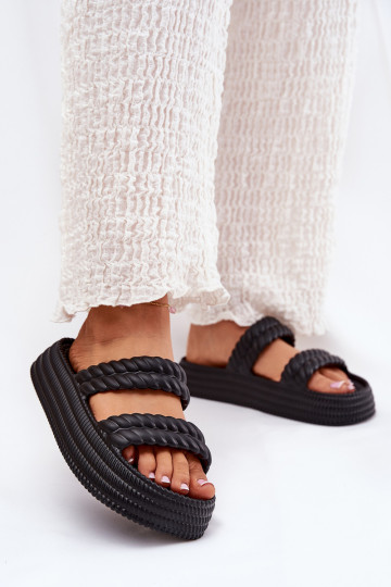 Zwarte dames lichte slippers met platform S.Barski ZK51-001