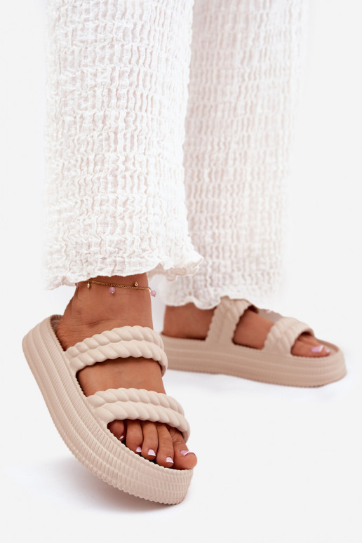 LichtgeInicht pantoffels Eenvoudig Damespantoffels met platform S.Barski ZK51-001 beige LichtgeInicht pantoffels Eenvoudig Damespantoffels met platform S.Barski ZK51-001 beige