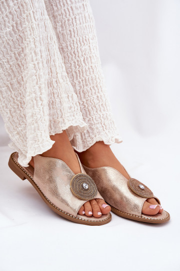 met glans Dames sandalen Ozdobnym Detalem S.Barski KV51-012 rosé gouden kleur