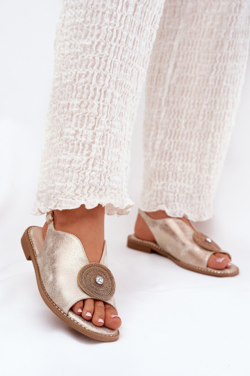 Gouden glanzende dames sandalen met decoratieve detail S.Barski KV51-012