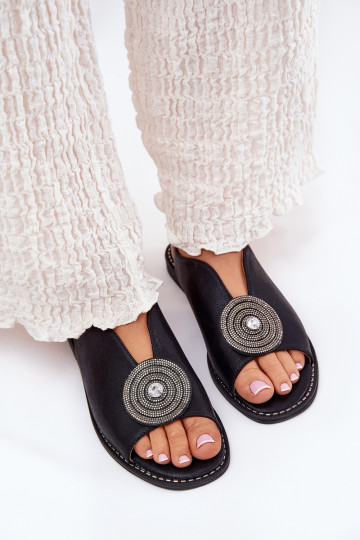Zwarte glanzende dames sandalen met decoratieve detail S.Barski KV51-012