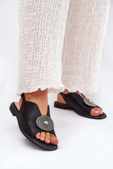 Zwarte glanzende dames sandalen met decoratieve detail S.Barski KV51-012 2