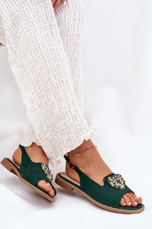 Dames sandalen Met sierlijk Hartenm S.Barski KV27-018 groene kleur Dames sandalen Met sierlijk Hartenm S.Barski KV27-018 groene kleur