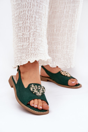 Dames sandalen Met sierlijk Hartenm S.Barski KV27-018 groene kleur 2