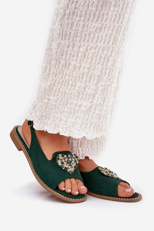 Dames sandalen Met sierlijk Hartenm S.Barski KV27-018 groene kleur Dames sandalen Met sierlijk Hartenm S.Barski KV27-018 groene kleur