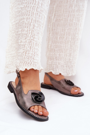 Grijze glanzende dames sandalen met patronen S.Barski KV51-006 2