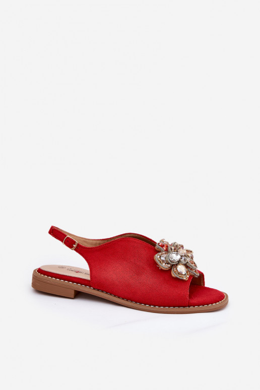 Dames sandalen met brede hakken met ornamenten S.Barski KV27-001 rood