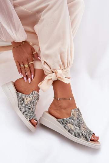 Dames slippers met hak en rits gouden kleur