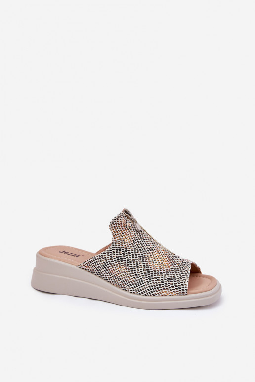 Damespantoffels Op de INig met ritssluitingen Dierlijk patroon beige Irriva