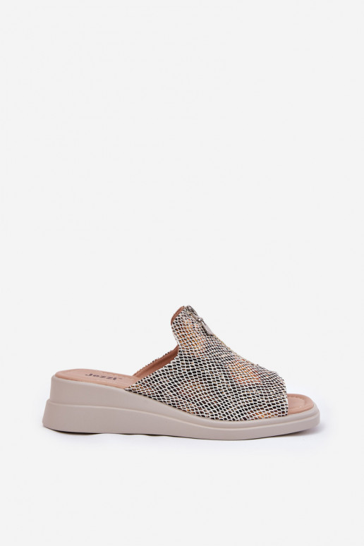 Damespantoffels Op de INig met ritssluitingen Dierlijk patroon beige Irriva