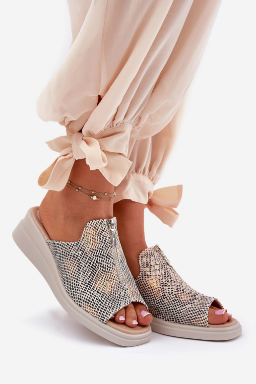 Damespantoffels Op de INig met ritssluitingen Dierlijk patroon beige Irriva