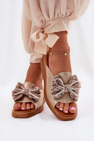 Dames slippers met hak en strikken zwarte kleur