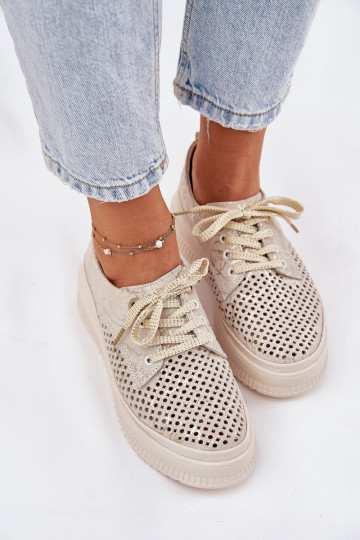 OpengeInerkt suède schoenen Dames met platform Artiker 56C2108 beige-gouden kleur