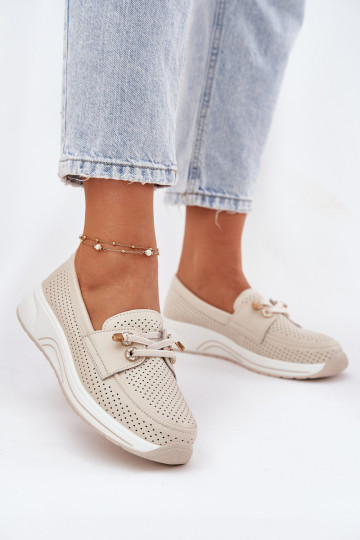 Leer schoenen Gemaakt van natuurlijk leer met platform Artiker 56C2102 beige 2