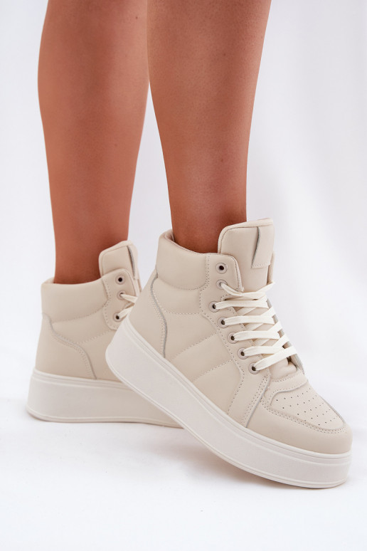 Hoog Sneakers model schoenen Dames met platform beige Tillive Hoog Sneakers model schoenen Dames met platform beige Tillive