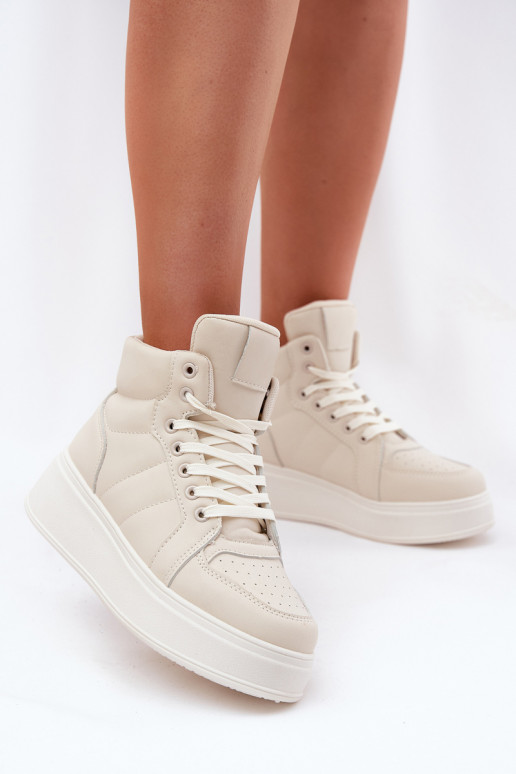 Hoog Sneakers model schoenen Dames met platform beige Tillive Hoog Sneakers model schoenen Dames met platform beige Tillive