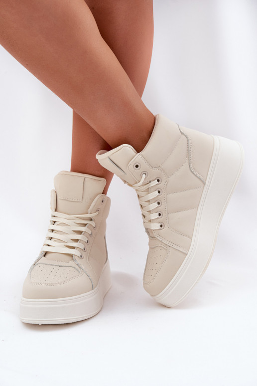 Hoog Sneakers model schoenen Dames met platform beige Tillive Hoog Sneakers model schoenen Dames met platform beige Tillive