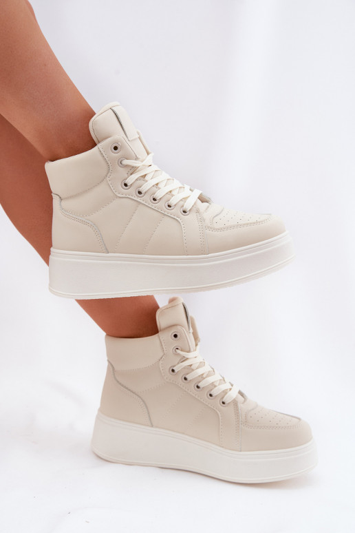 Hoog Sneakers model schoenen Dames met platform beige Tillive Hoog Sneakers model schoenen Dames met platform beige Tillive