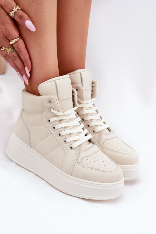 Hoog Sneakers model schoenen Dames met platform beige Tillive Hoog Sneakers model schoenen Dames met platform beige Tillive