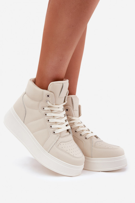 Hoog Sneakers model schoenen Dames met platform beige Tillive Hoog Sneakers model schoenen Dames met platform beige Tillive