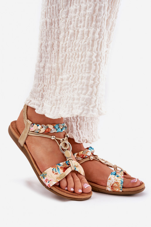 Sandalen voor dames Z Plecionymi Strepenem En Decoratie Artiker 56C1316 gouden kleur