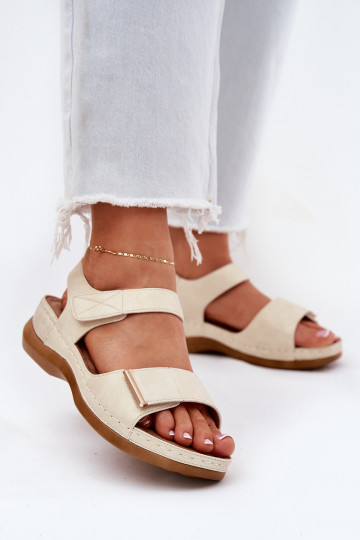 Comfortabele dames sandalen met klittenbandsluiting in goudkleur Iphiope