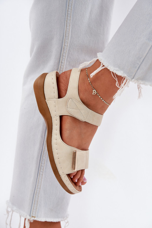 Comfortabele damessandalen met zelfklevende bevestigingsmiddelen gouden kleur Iphiope Comfortabele damessandalen met zelfklevende bevestigingsmiddelen gouden kleur Iphiope