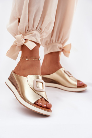 Echt leren pantoffels met plateau Artiker 56C2146 gouden kleur