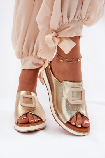Echt leren pantoffels met plateau Artiker 56C2146 gouden kleur 2