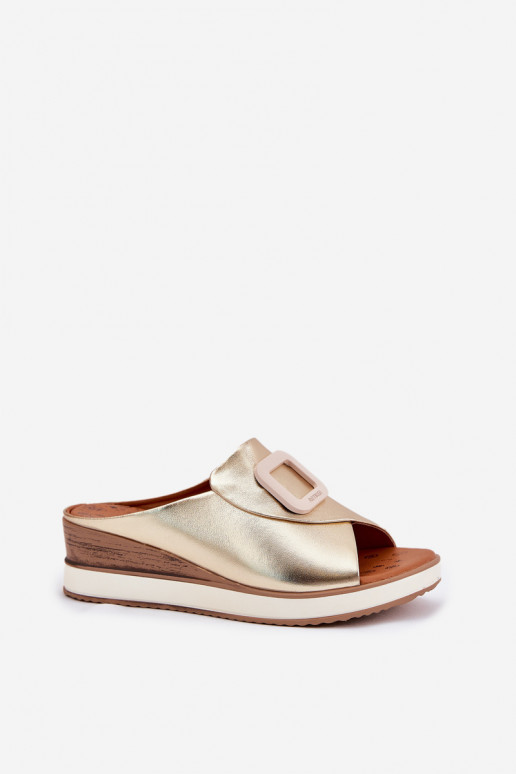 Echt leren pantoffels met plateau Artiker 56C2146 gouden kleur Echt leren pantoffels met plateau Artiker 56C2146 gouden kleur