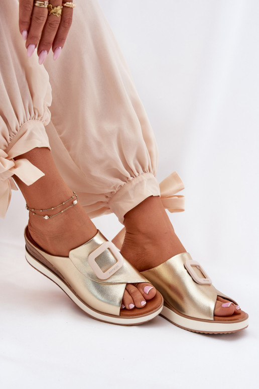 Echt leren pantoffels met plateau Artiker 56C2146 gouden kleur Echt leren pantoffels met plateau Artiker 56C2146 gouden kleur