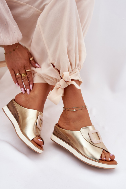 Echt leren pantoffels met plateau Artiker 56C2146 gouden kleur Echt leren pantoffels met plateau Artiker 56C2146 gouden kleur