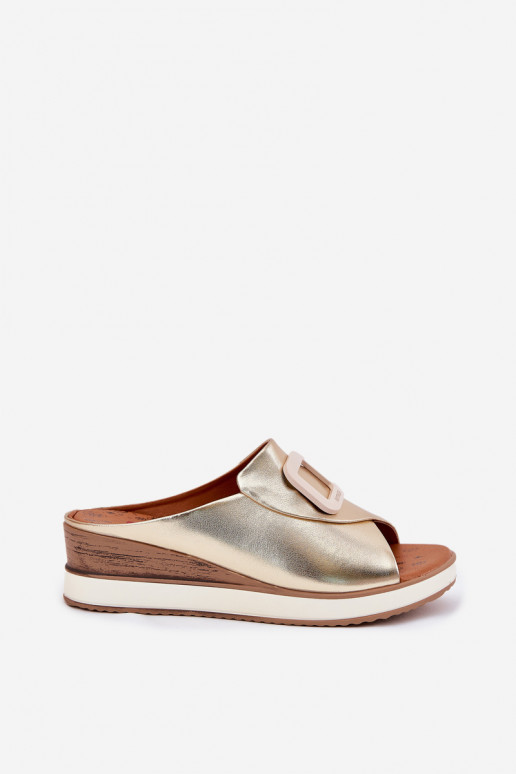 Echt leren pantoffels met plateau Artiker 56C2146 gouden kleur Echt leren pantoffels met plateau Artiker 56C2146 gouden kleur
