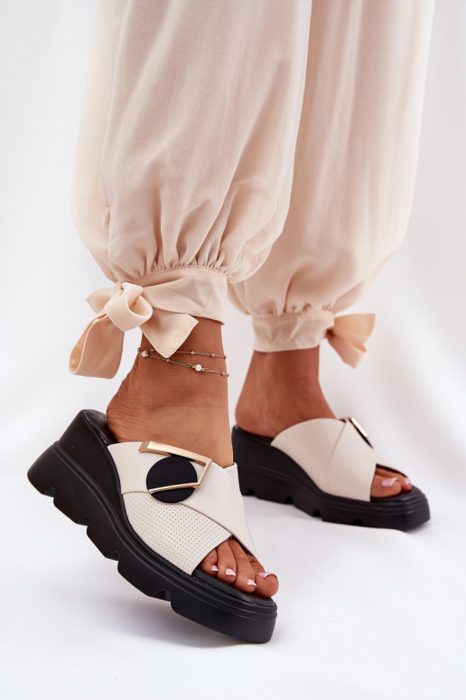 Elegante stijl Leren pantoffels Dames Op de INig met ornamenten Artiker 56C1585 beige