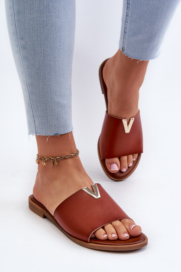 Dames slippers van synthetisch leer met brede hakken in bruin Tai turiliha 2