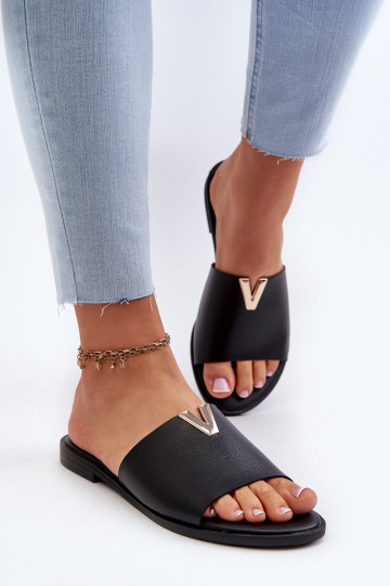 Dames slippers van synthetisch leer met brede hakken in zwart Tai turiliha
