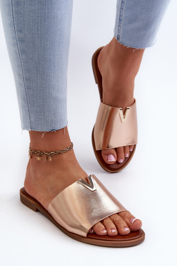 Dames slippers van synthetisch leer met brede hakken in goud Tai turiliha
