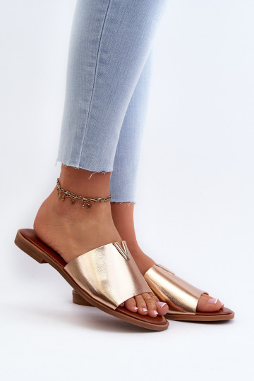 Dames slippers van synthetisch leer met brede hakken in goud Tai turiliha 2