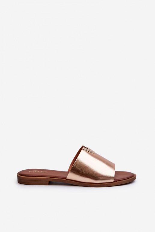 Damespantoffels Eko Leer met brede hakken gouden kleur Het heeftliha