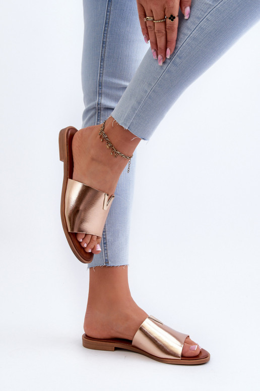 Damespantoffels Eko Leer met brede hakken gouden kleur Het heeftliha