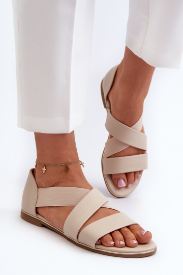Leren sandalen met rand beige Apulia
