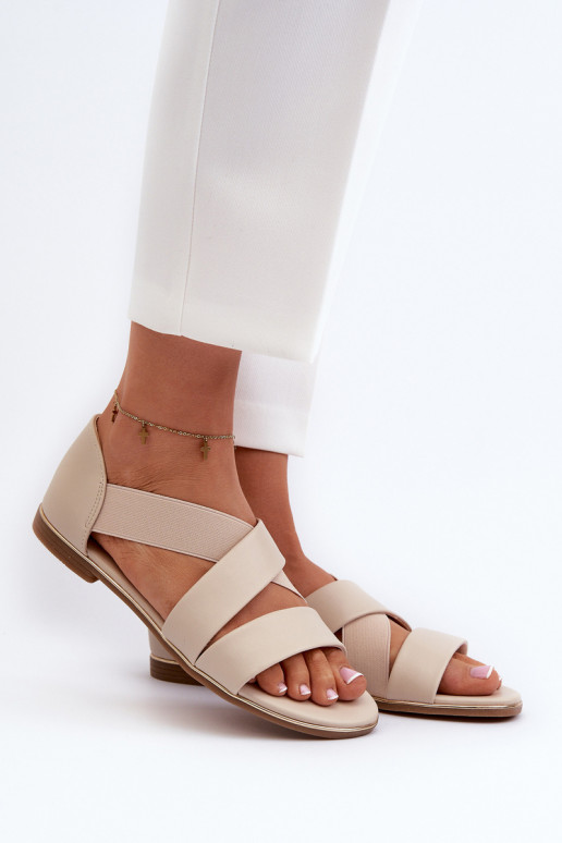 Leren sandalen met rand beige Apulia