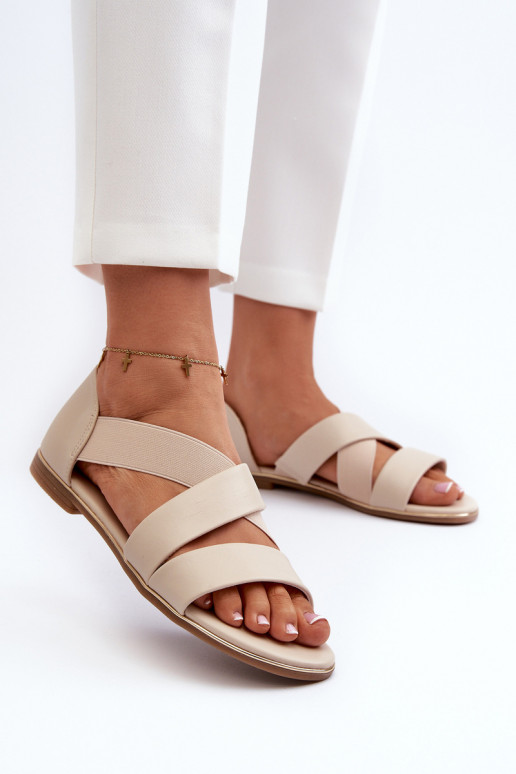 Leren sandalen met rand beige Apulia