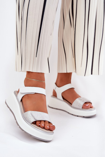 Dames sandalen Dames Platformie I Koturnie met zelfklevende bevestigingsmiddelen S.Barski LR51-543 zilvere kleur 2