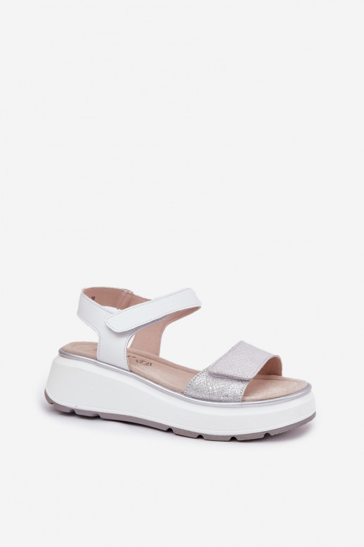 Dames sandalen Dames Platformie I Koturnie met zelfklevende bevestigingsmiddelen S.Barski LR51-543 zilvere kleur Dames sandalen Dames Platformie I Koturnie met zelfklevende bevestigingsmiddelen S.Barski LR51-543 zilvere kleur