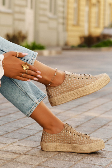 Gepatineerde casual schoenen met platform Lee Cooper LCIN-25-08-3646L in chaki 2