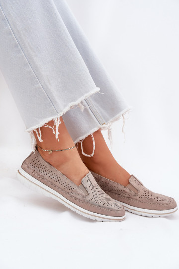 OpengeInerkt suède schoenen dames mocassins gouden kleur Redileine