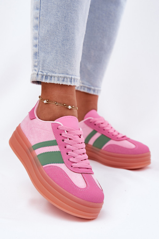 Laag Sneakers model schoenen met platform roze Ovivene Laag Sneakers model schoenen met platform roze Ovivene