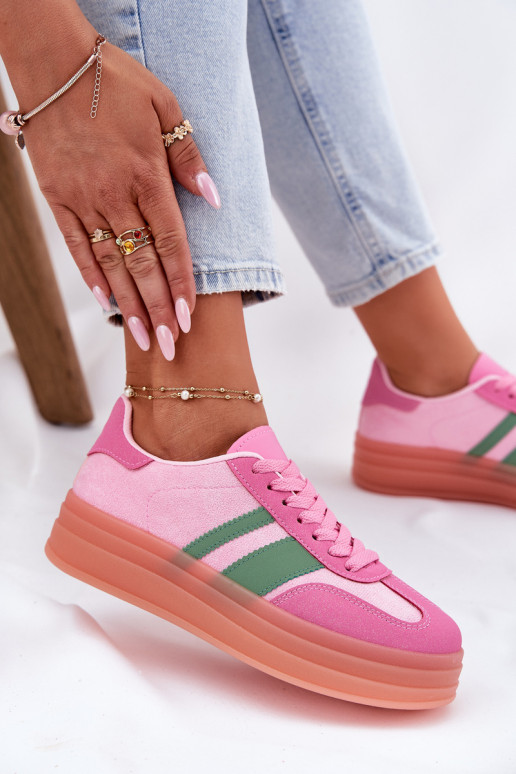 Laag Sneakers model schoenen met platform roze Ovivene Laag Sneakers model schoenen met platform roze Ovivene