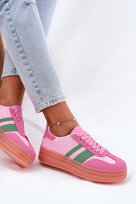 Laag Sneakers model schoenen met platform roze Ovivene Laag Sneakers model schoenen met platform roze Ovivene